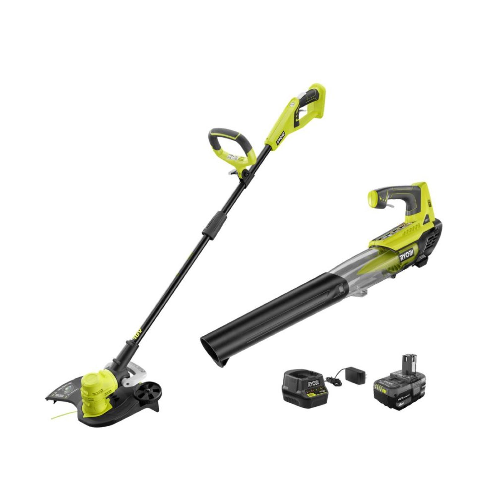 NEW RYOBI ONE+ 18V Cordless Battery String Trimmer/Edger and Jet Fan Blower Combo Kit with 4.0 Ah Battery and Charger