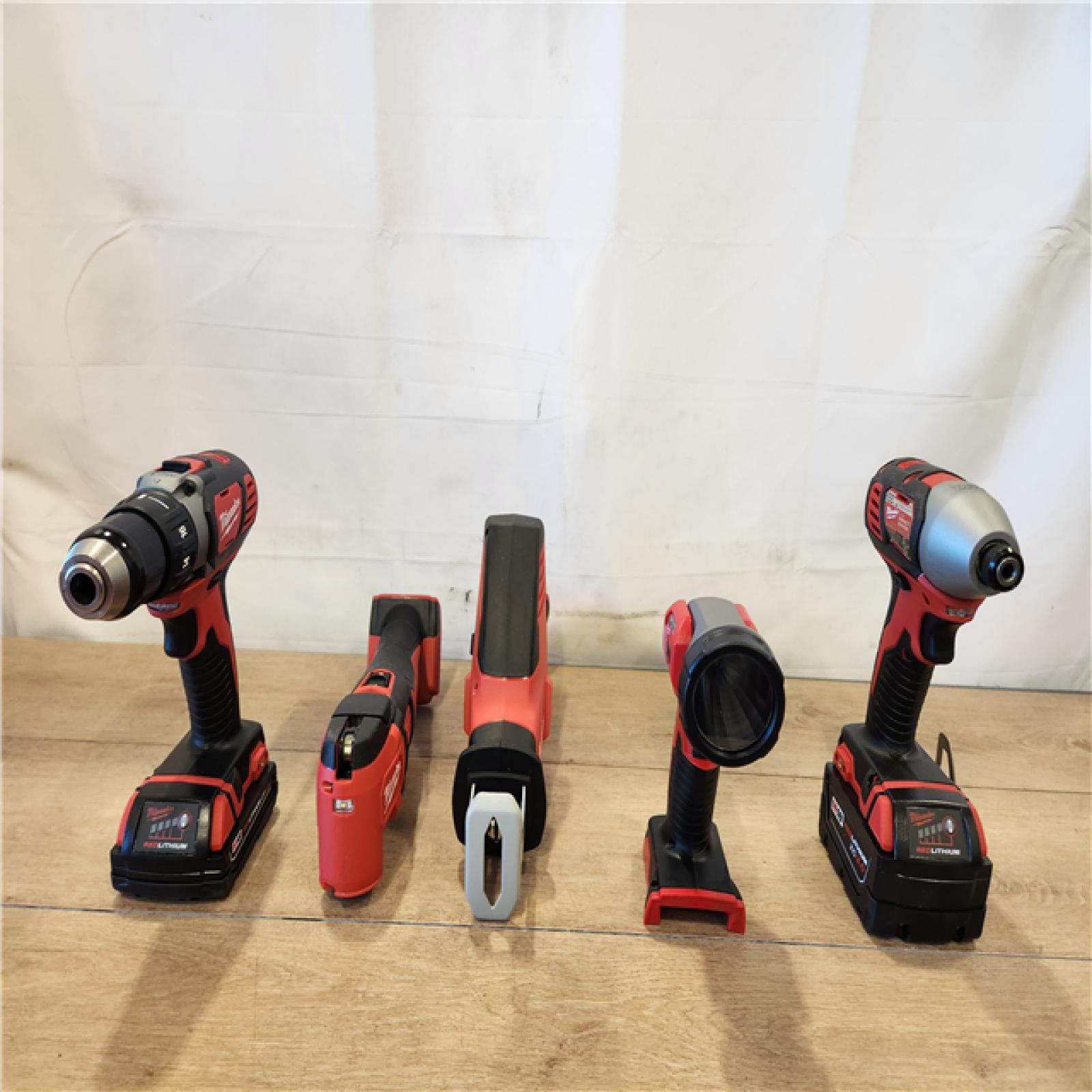 AS-IS- M18 18V Lithium-Ion Cordless Combo Kit (5-Tool) with (2) Batteries  Charger and Tool Bag