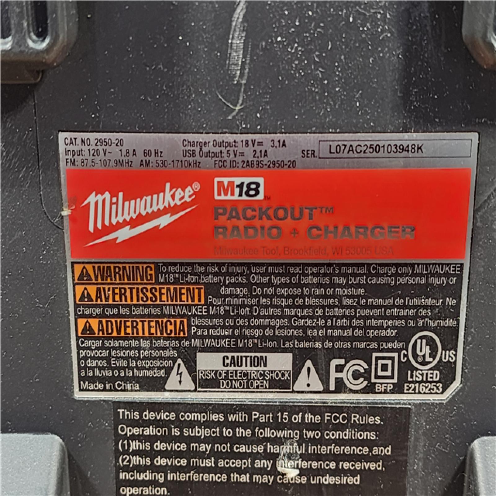 HOUSTON LOCATION - AS-IS Milwaukee Lithium-Ion Cordless PACKOUT Radio/Speaker with Built-In Charger (TOOL ONLY)