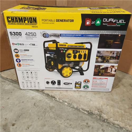 Houston location AS-IS Champion Power Equipment 5300/4250-Watt Recoil Start Gasoline and Propane Dual Fuel Powered Portable Generator with CO Shield - Appears IN LIKE NEW Condition
