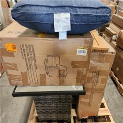 Phoenix OVIOS Joyoung Gray 9-Piece Wicker Patio Rectangle Fire Pit Conversation Set with Denim Blue Cushions and Swivel Chairs