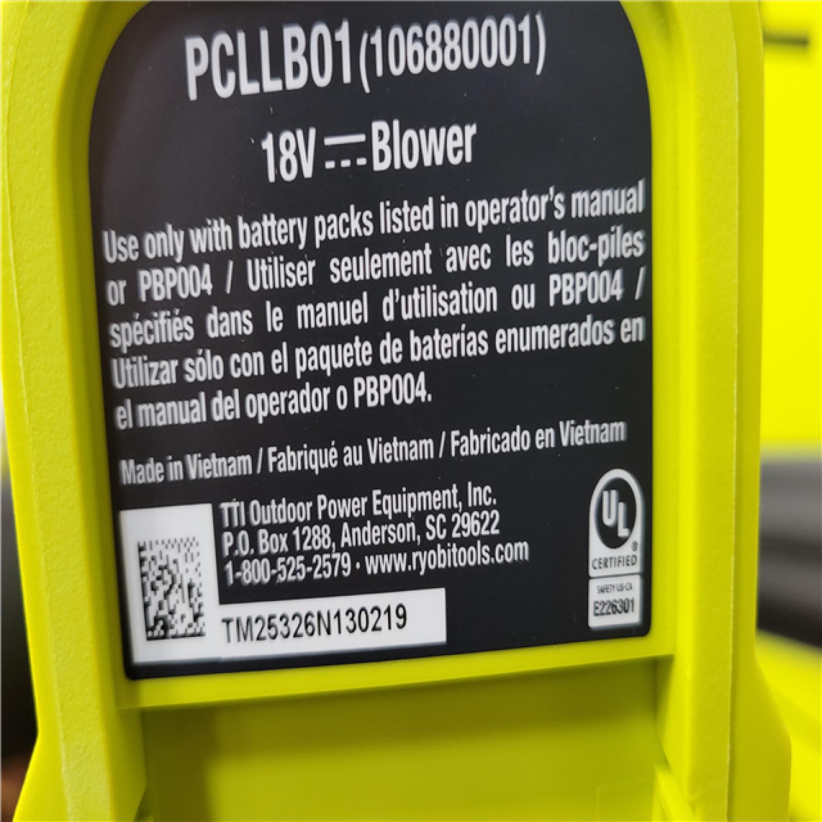 California NEW Ryobi One+ 18V 350 CFM Blower Kit  Includes (1) Battery & Charger