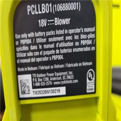 California NEW Ryobi One+ 18V 350 CFM Blower Kit  Includes (1) Battery & Charger