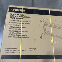 DALLAS LOCATION - Husky 72 in. W x 24 in. D 2-Drawer Adjustable Height White Worktable with Solid Wood Top