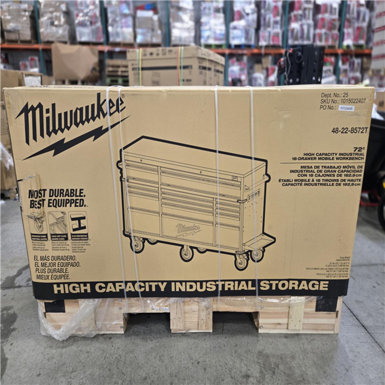 DALLAS LOCATION - AS-IS MILWAUKEE High Capacity 72 in. W x 22.1 in. D 18-Drawer Mobile Workbench Cabinet with Solid Wood Top