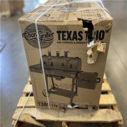 DALLAS LOCATION - Char-Griller Texas Trio 4-Burner Dual Fuel Grill with Smoker in Black