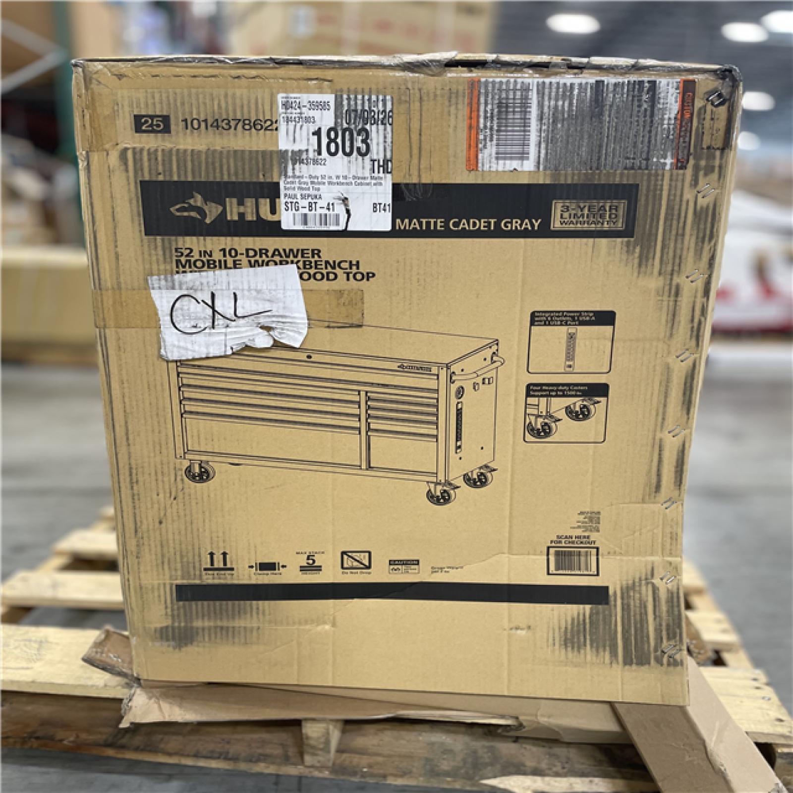 DALLAS LOCATION- AS-IS HUSKY 52 in. W 10-Drawer Matte Cadet Gray/Woodtop Workbench