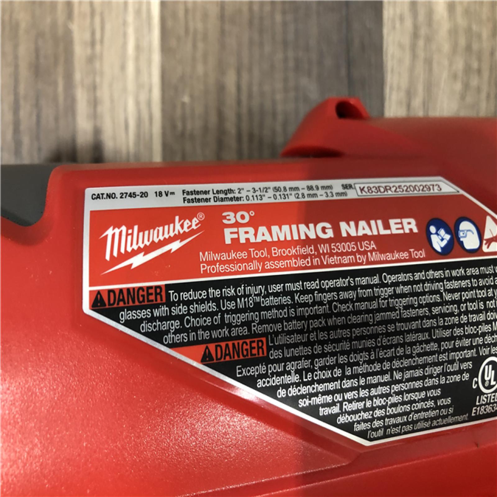 AS-IS Milwaukee  FUEL 3-1/2 in. 18-Volt 30-Degree Lithium-Ion Brushless Cordless Framing Nailer (Tool-Only)