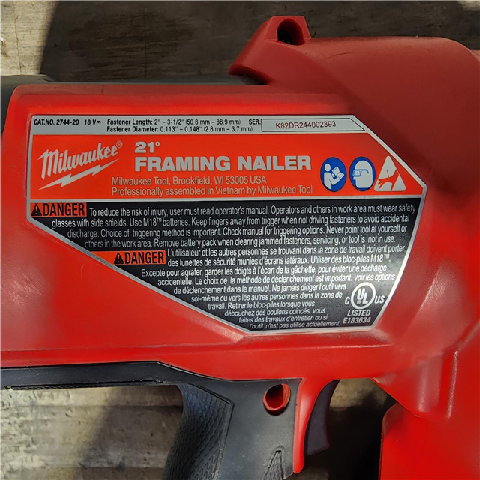 HOUSTON LOCATION - AS-IS Milwaukee 2744-20 M18 FUEL 3-1/2 in. 18V 21-Degree Lithium-Ion Brushless Cordless Framing Nailer (Tool-Only)