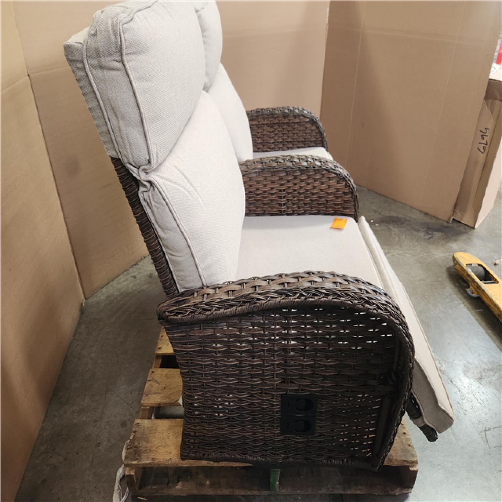 Phoenix LIKE NEW Bellefurn Rotavia Reclining 2-Piece Wicker Outdoor 360° Swivel Recliner with Beige Cushions  Adjustable Backrest  Footrest