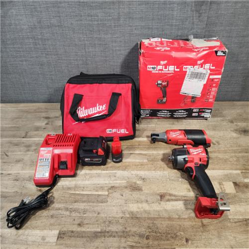 HOUSTON LOCATION - AS-IS Milwaukee FUEL 18V Cordless Mid Torque 1/2 in. Impact Wrench w/ M12 FUEL 3/8 in. Ratchet & Battery/Charger Combo Kit