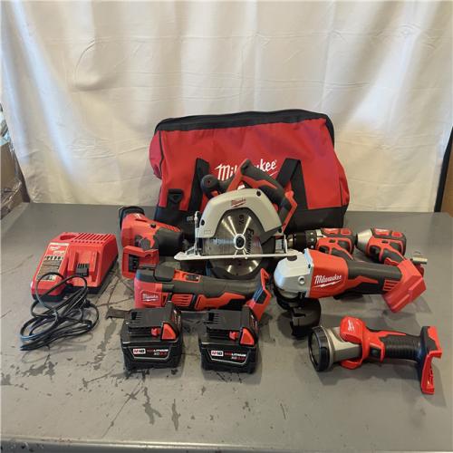 AS-IS- Milwaukee M18 18-Volt Lithium-Ion Cordless Combo Kit 7-Tool with 2-Batteries, Charger and Tool Bag
