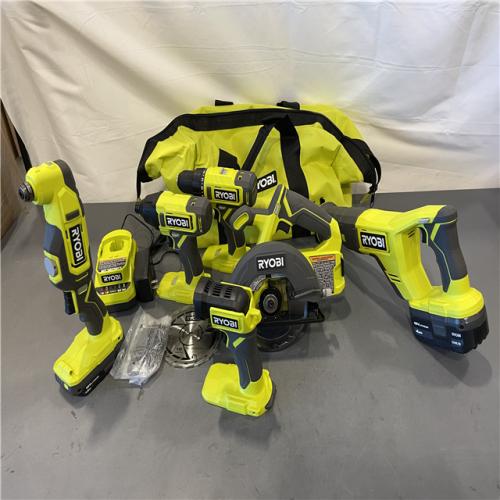 AS-IS - RYOBI ONE+ 18V Cordless 6-Tool Combo Kit with 1.5 Ah Battery, 4.0 Ah Battery, and Charger