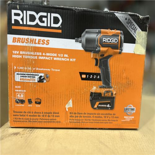 NEW! - Ridgid 18V Brushless 4-Mode 1/2 Impact Wrench Kit w/ 2x 4Ah Batteries & Charger