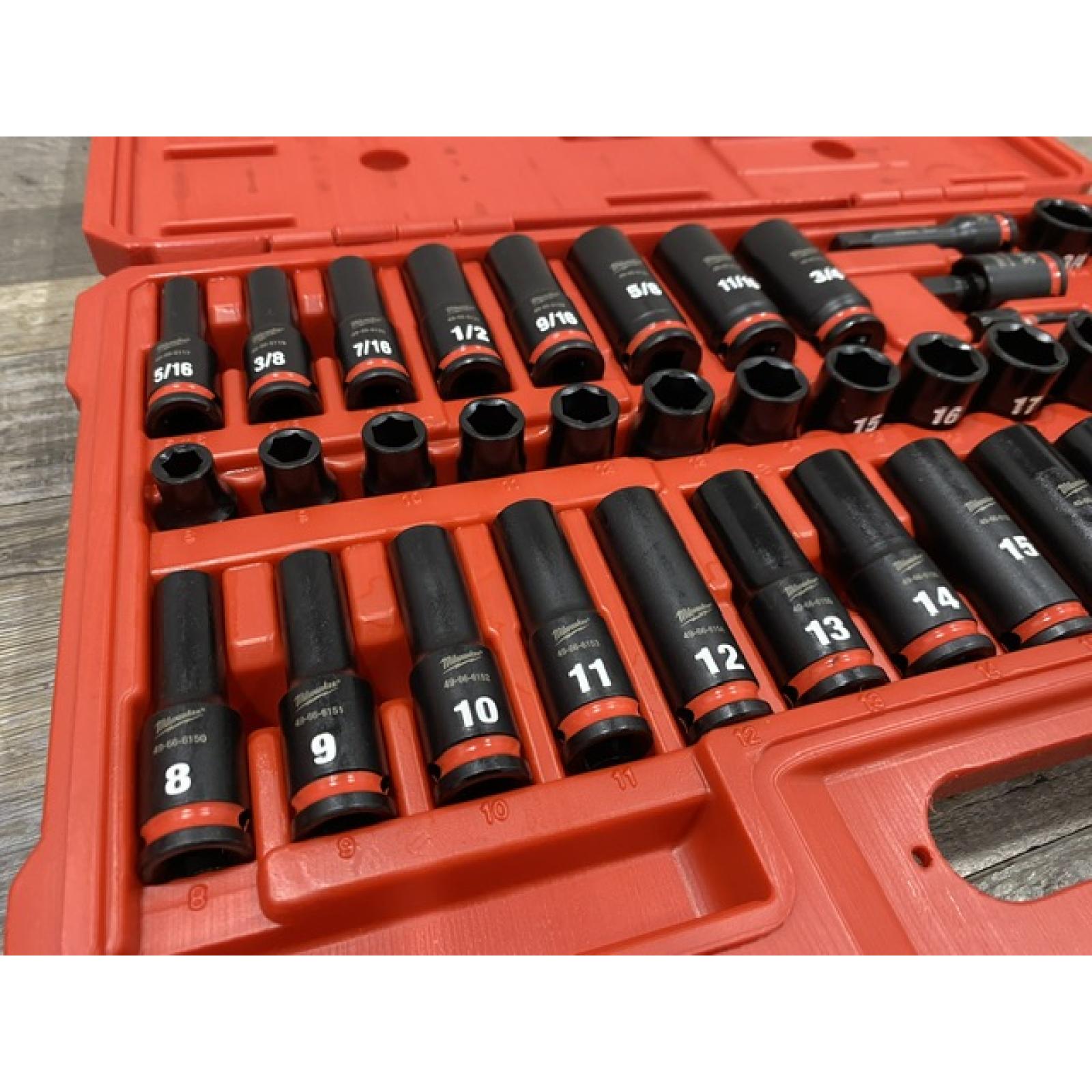 AS-IS Milwaukee SHOCKWAVE 3/8 in. Drive SAE and Metric 6 Point Impact Socket Set (43-Piece)