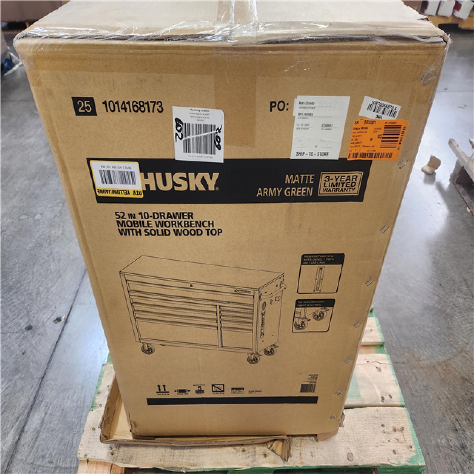 Phoenix NEW Husky Standard-Duty 52 in. W 10-Drawer Matte Army Green Mobile Workbench Cabinet with Solid Wood Top (SEALED)