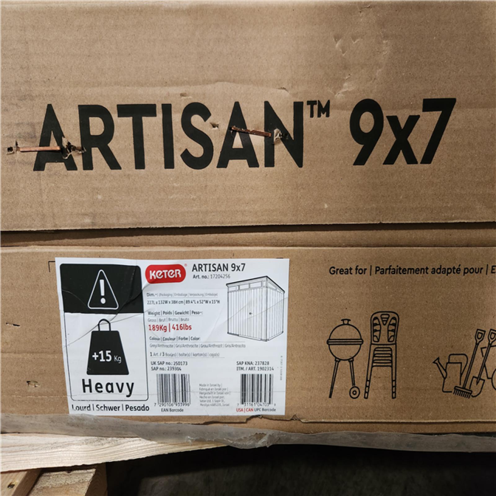 Phoenix Location NEW Keter Artisan 9 ft. W x 7 ft. D Grey Large Modern Durable Resin Plastic Storage Shed with Double Doors (64.9 sq. ft.)