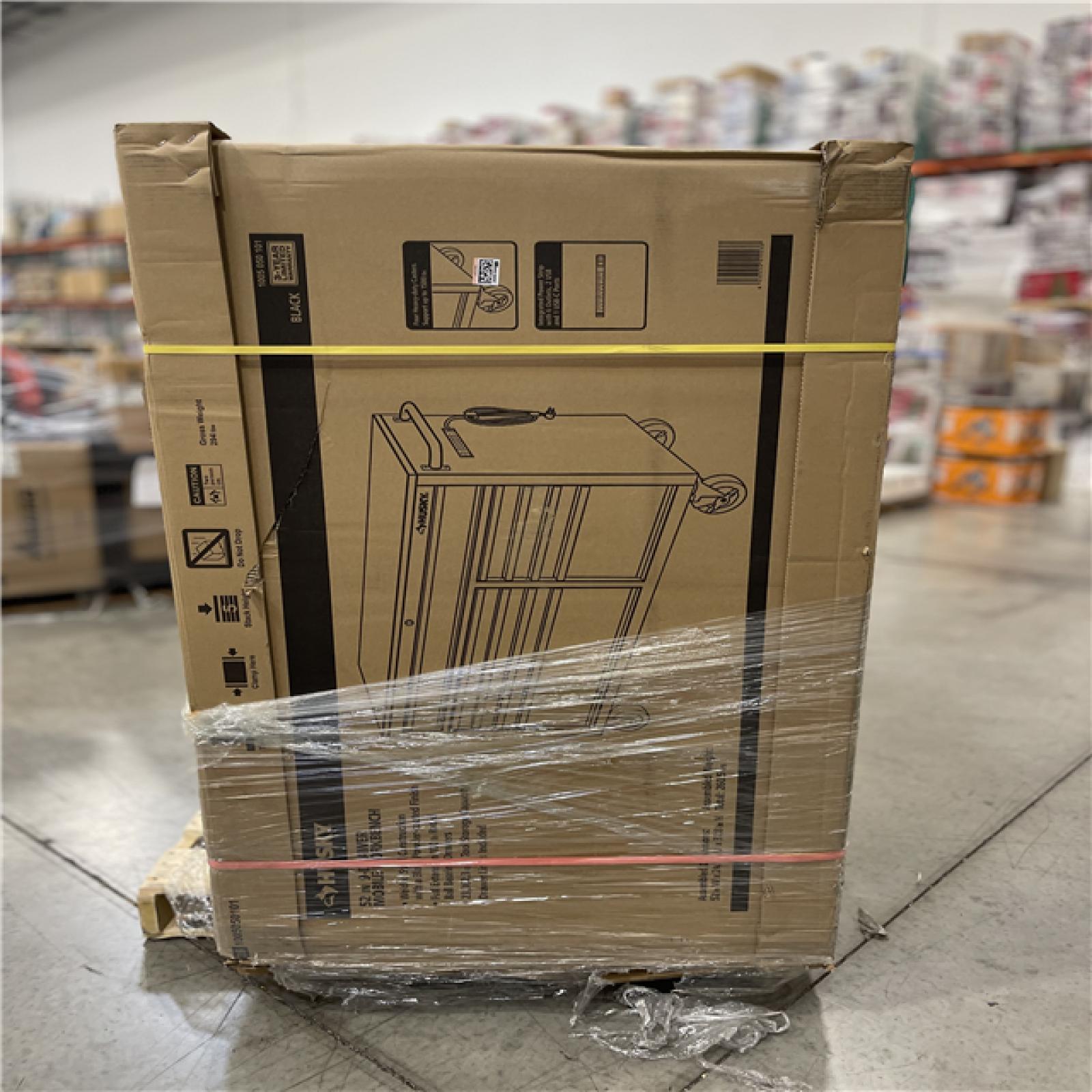 DALLAS LOCATION - Husky 52 in. W x 25 in. D Standard Duty 9-Drawer Mobile Workbench Tool Chest with Solid Wood Top in Gloss Black PALLET-(2 UNITS)