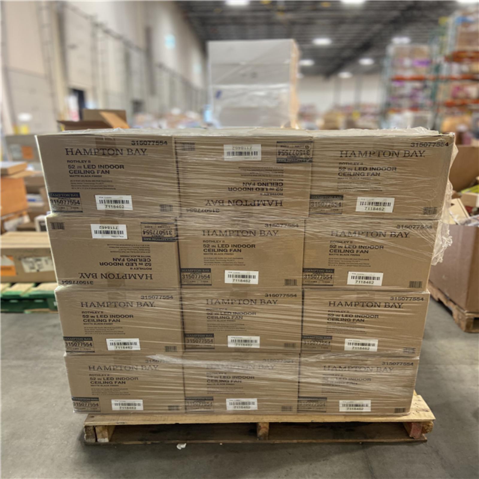 DALLAS LOCATION - Hampton Bay Rothley II 52 in. Indoor LED Matte Black Ceiling Fan with Light Kit (24 UNITS)