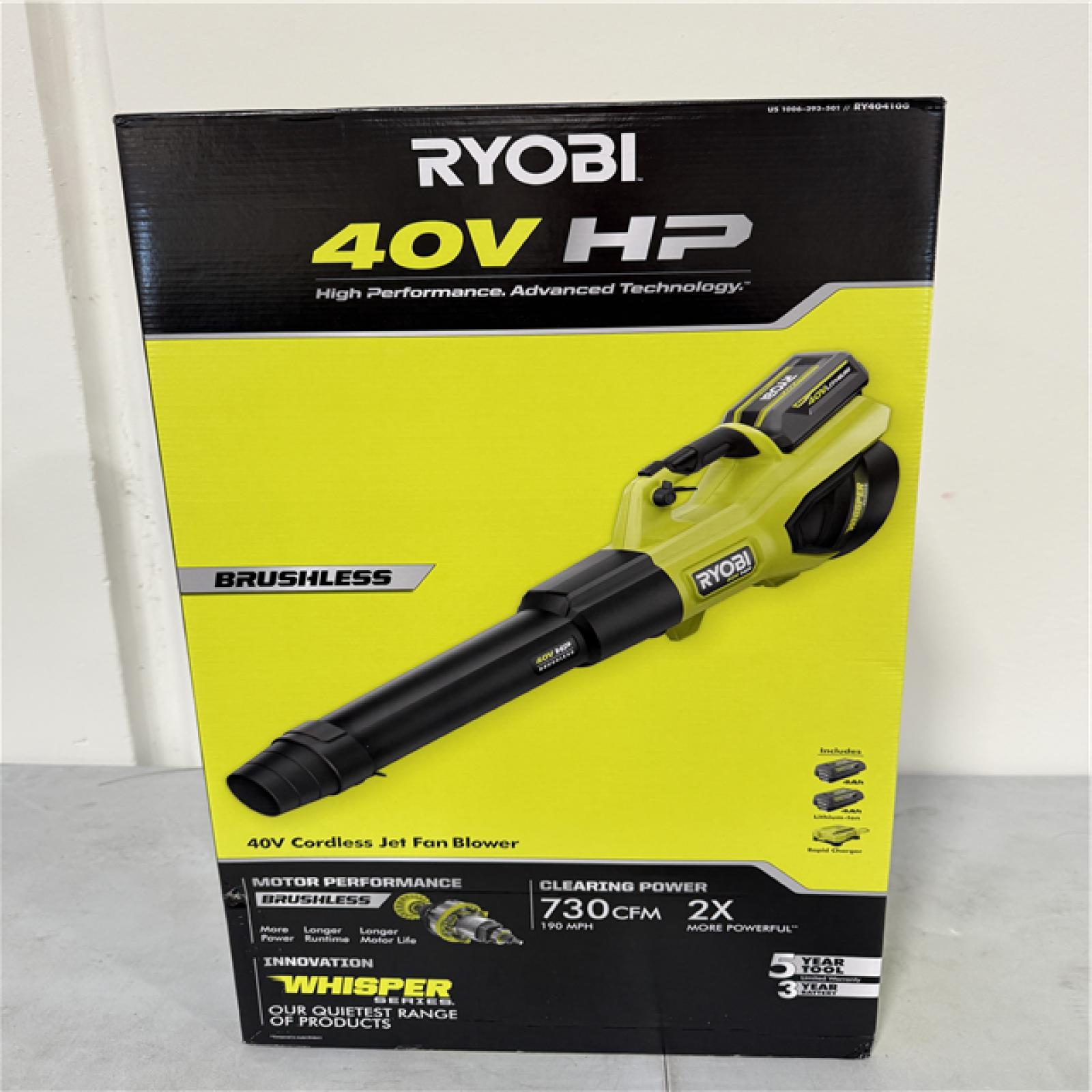 CALIFORNIA NEW RYOBI 40V CORDLESS JET FAN BLOWER, INCLUDES 2 BATTERIES & CHARGER