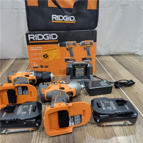 GOOD  RIDGID 18v 2 Tool Combo Kit 1/2 Drill/Driver 1/4 Impact Driver