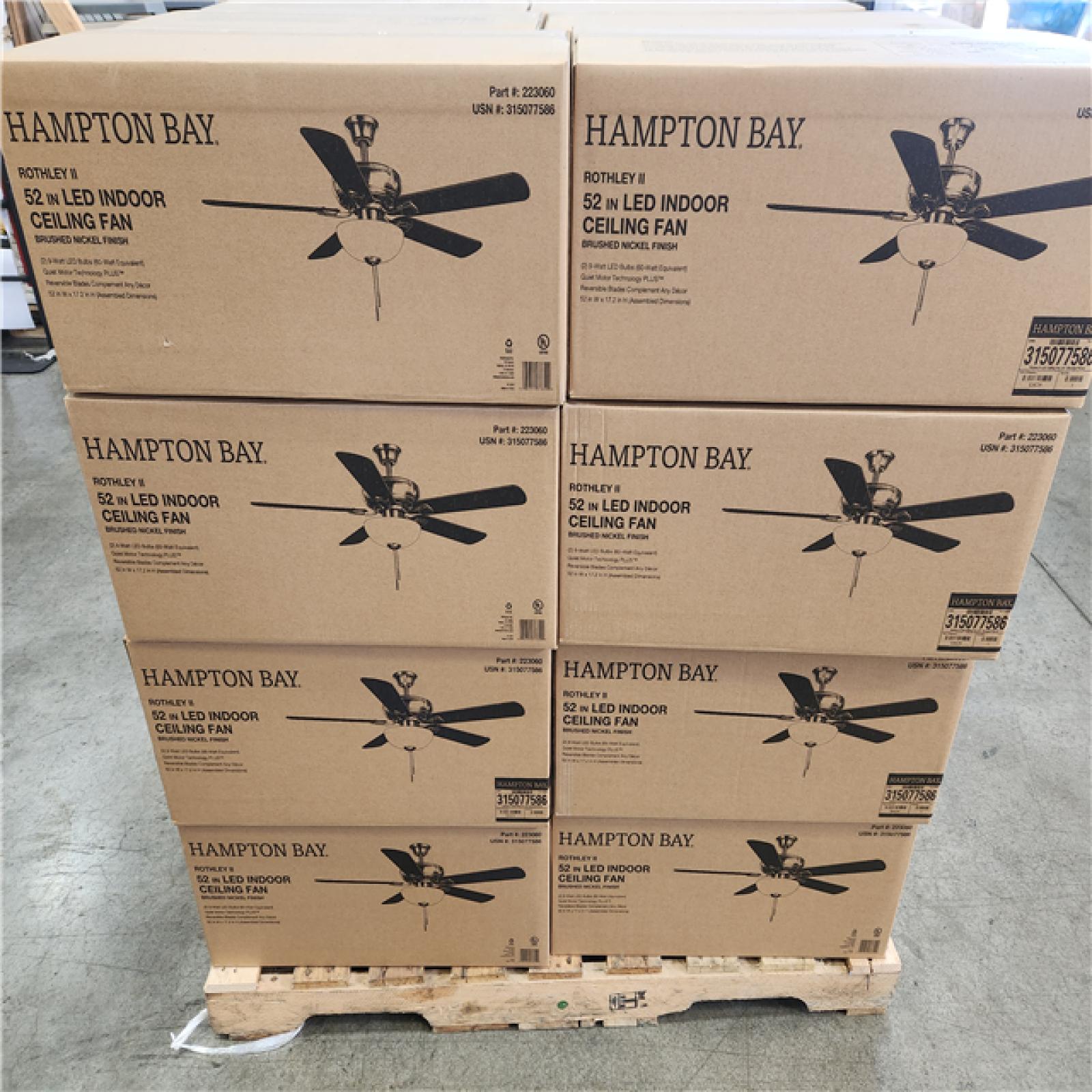 Phoenix NEW Hampton Bay Rothley II 52 in. Indoor LED Bronze Ceiling Fan with Light Kit  Downrod  Reversible Motor and Reversible Blades Pallet 24 Count (SEALED)