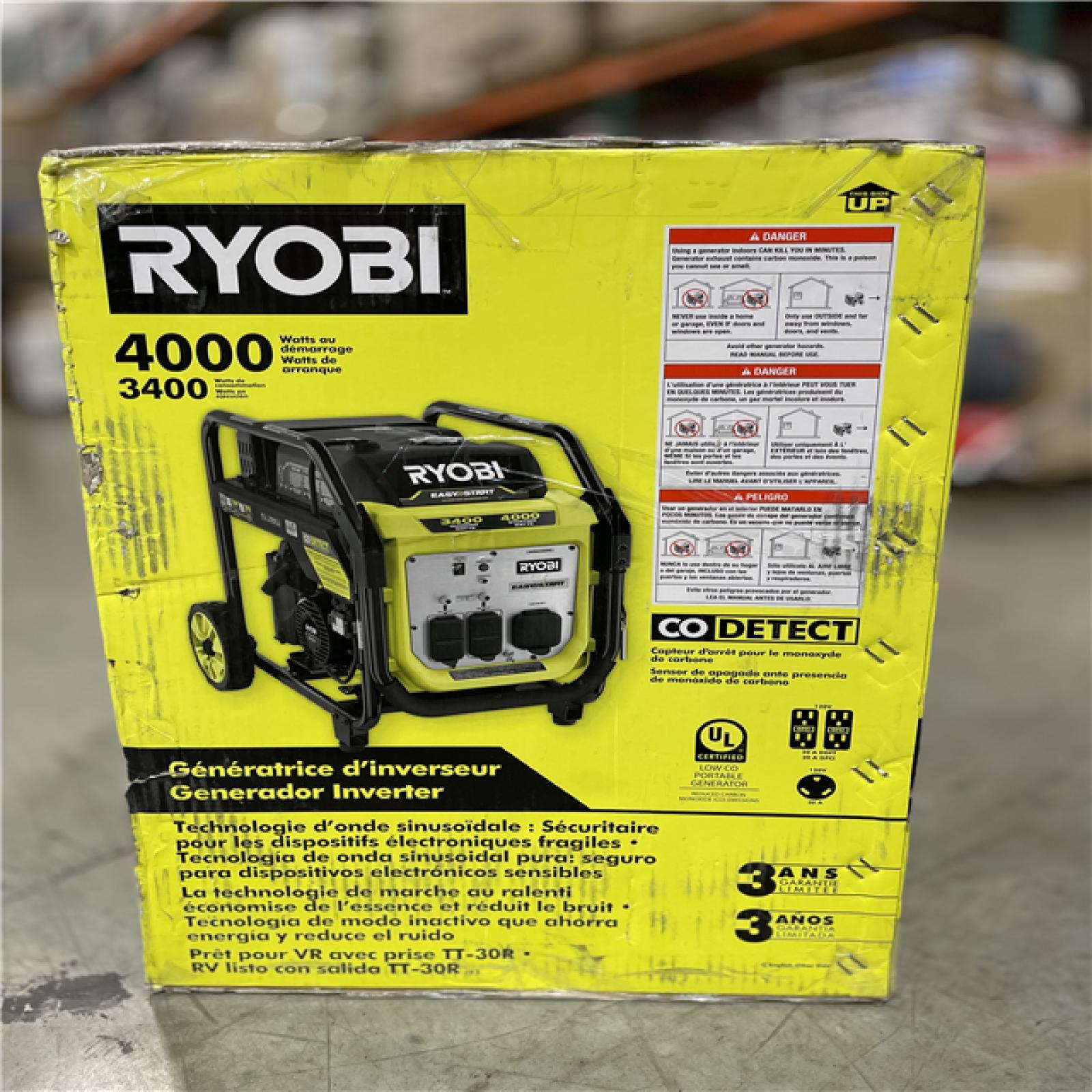 DALLAS LOCATION -NEW! RYOBI 4000-Watt Recoil Start Gasoline Powered Digital Inverter Generator