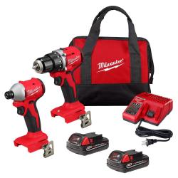NEW- Milwaukee M18 18V Lithium-Ion Brushless Cordless Compact Drill/Impact Combo Kit (2-Tool) W/(2) 2.0 Ah Batteries  Charger & Bag