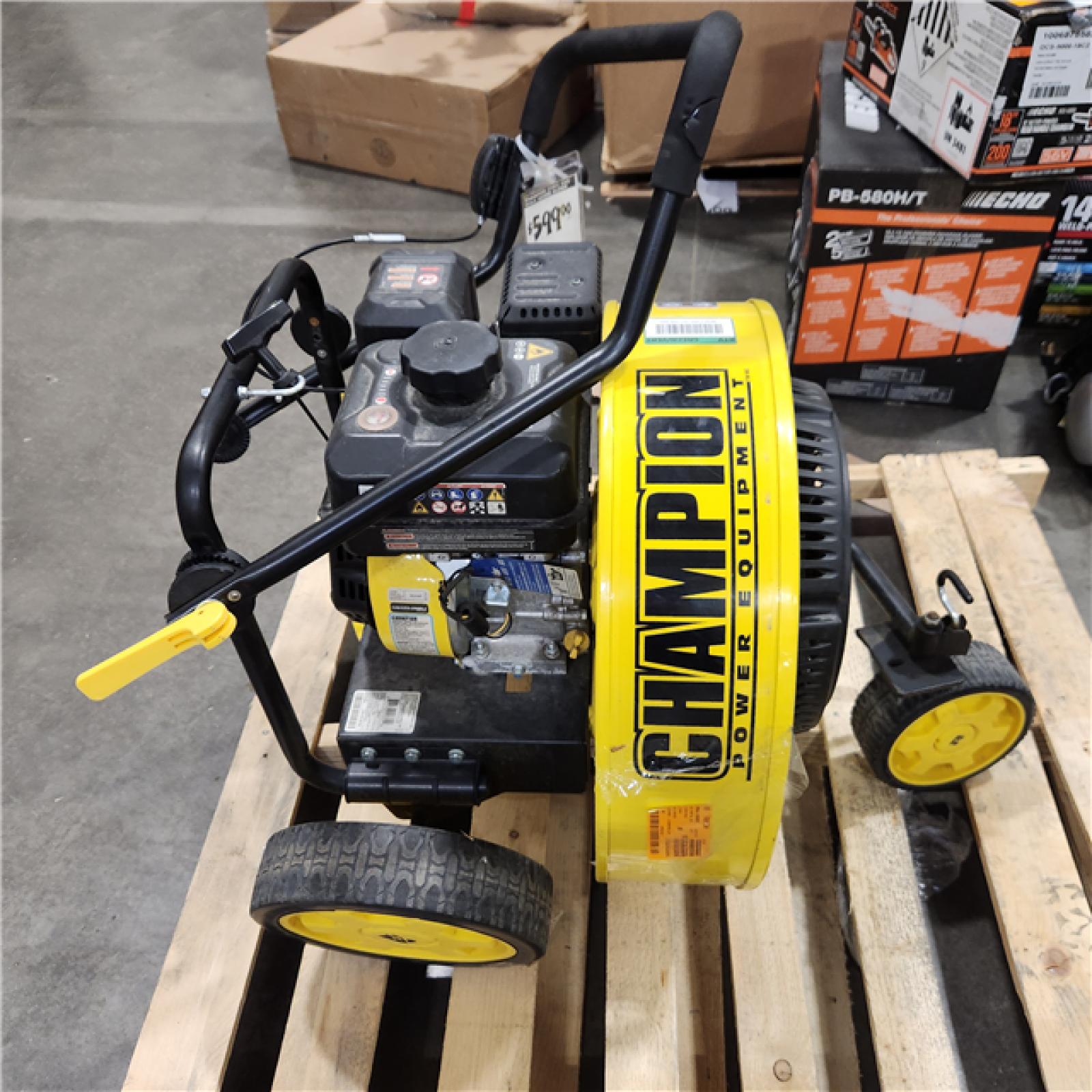 Dallas Location - As-Is Champion Power Equipment 160 MPH 1300 CFM 224 cc Walk-Behind Gas Leaf Blower with Swivel Front Wheel and 90-Degree Flow Diverter