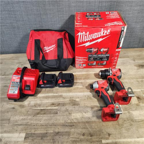 HOUSTON LOCATION - AS-IS Milwaukee M18 18V Lithium-Ion Brushless Cordless Compact Drill/Impact Combo Kit (2-Tool) W/(2) 2.0 Ah Batteries, Charger & Bag