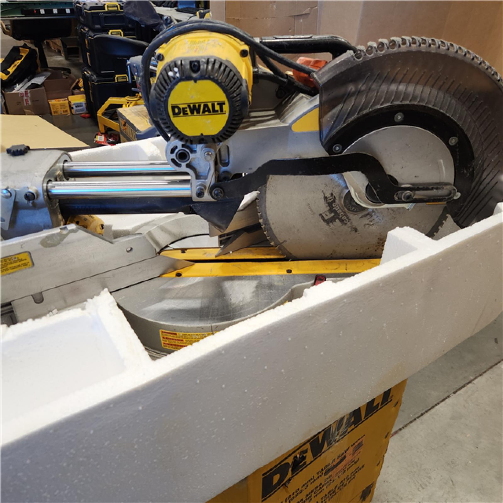 AS-IS DEWALT 15 Amp Corded 12 in. Double Bevel Sliding Compound Miter Saw with XPS Technology, Blade Wrench and Material Clamp