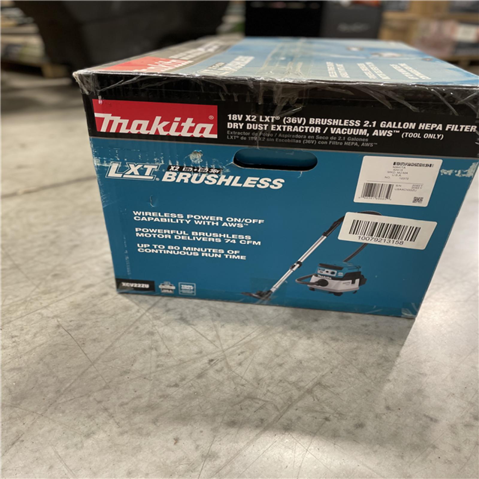 NEW! - MAKITA 18V X2 LXT (36V) Brushless Cordless 2.1 Gal. HEPA Filter Dry Dust Extractor/Vacuum  with AWS Tool Only