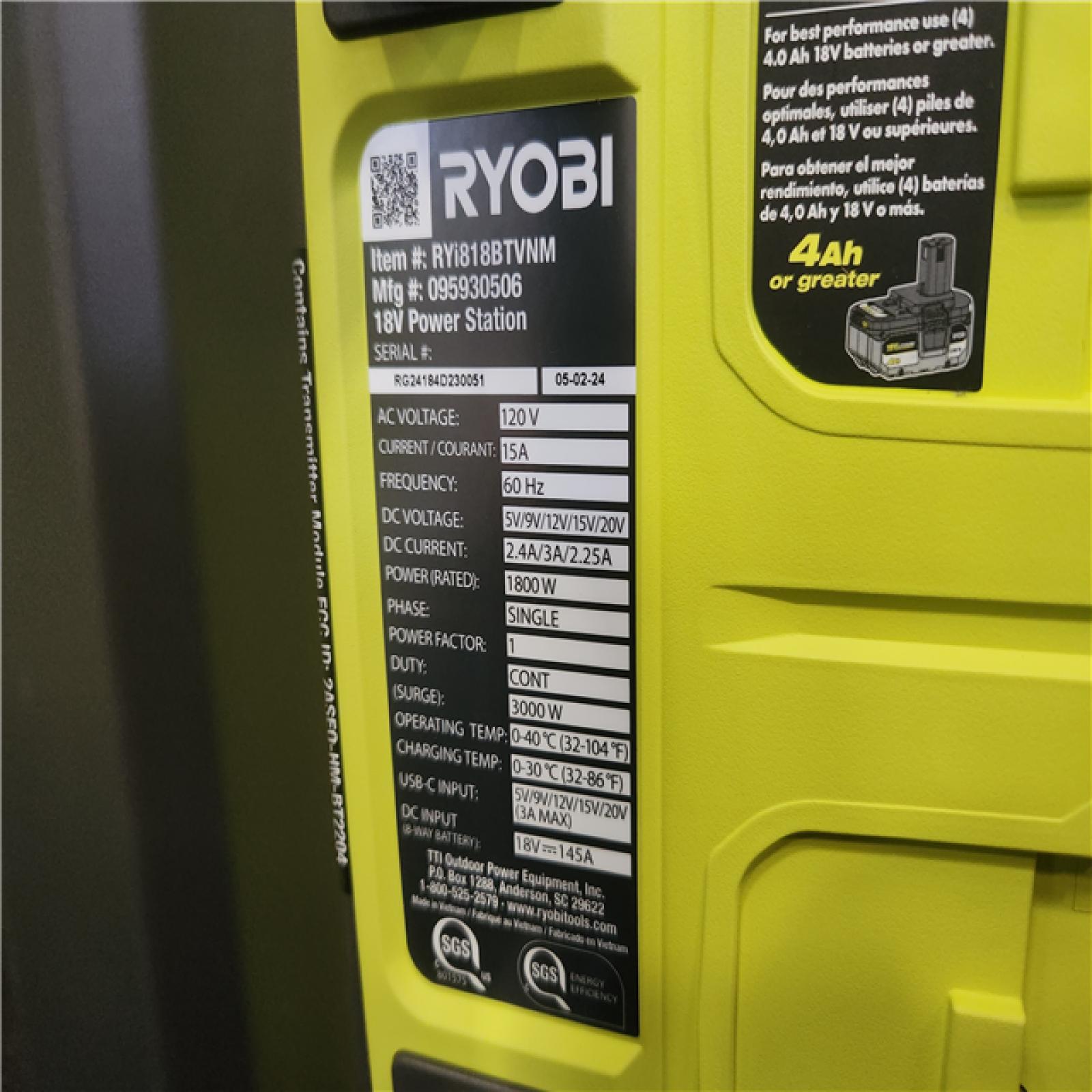 Phoenix NEW RYOBI 18V ONE+ 1800-Watt Portable Battery Inverter Power Station/8-Port Charger (Tool Only)
