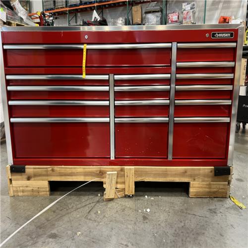DALLAS LOCATION - Husky 72 in. W x 24 in. D Heavy Duty 15-Drawer Mobile Workbench Cabinet with Stainless Steel Top in Gloss Red