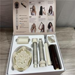 AS-IS Gomyth - 5-in-1 Hair Dryer & Multi-Styler  1300W High-Speed Ionic Hair Blower  No Heat Damage  Foldable & Dual Voltage for Travel - Pearly White & Bro