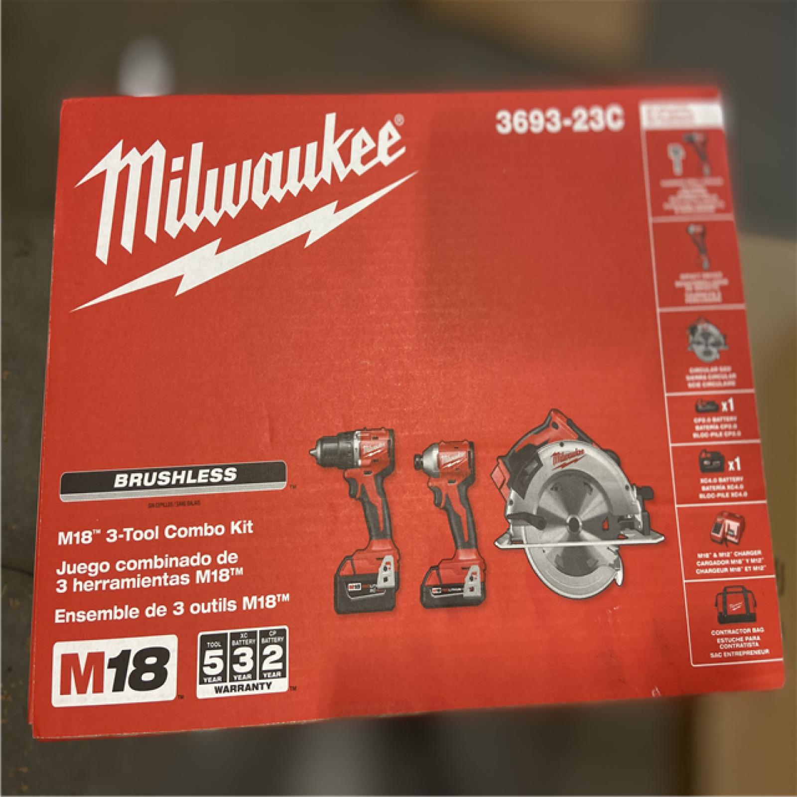 NEW! - Milwaukee Tool M18 18V Li-Ion Brushless Cordless Hammer Drill, Impact Driver, and Circ Saw Combo Kit