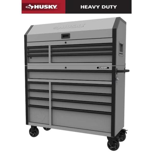 Phoenix NEW Husky Heavy-Duty 52 in. W 15-Drawer Matte Gray Steel Rolling Tool Chest Combo in Matte GRAY