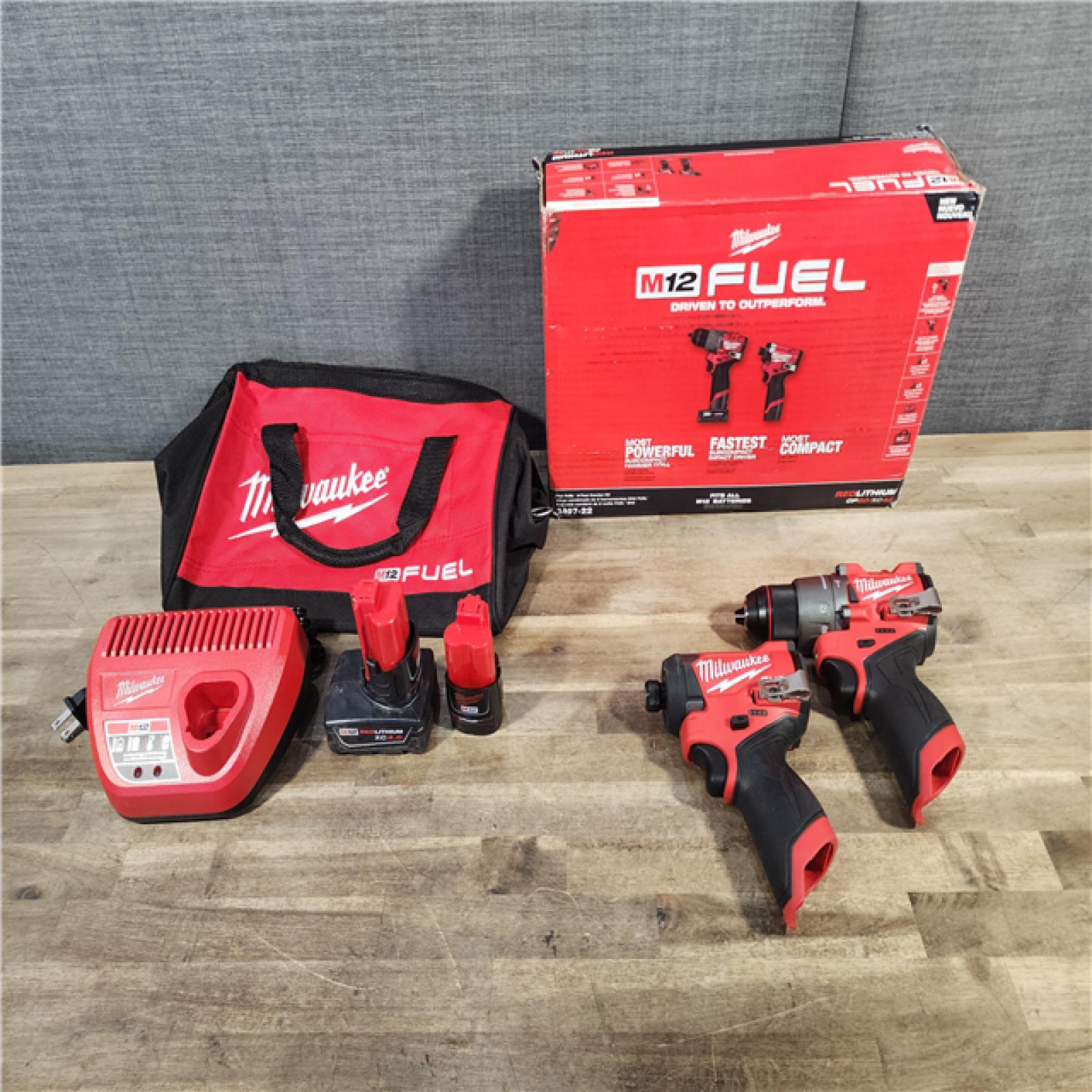 HOUSTON LOCATION - AS-IS Milwaukee 3497-22 12V Brushless Hammer Drill and Impact Driver Combo Kit