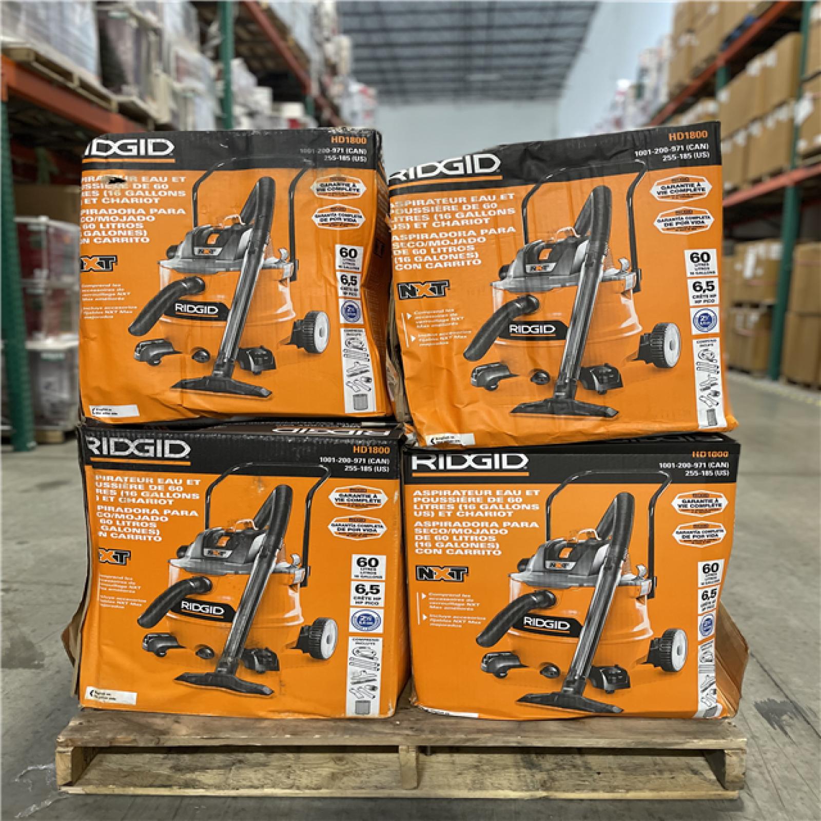 DALLAS LOCATION- RIDGID 16 Gal. 6.5 Peak HP NXT Shop Vacuum Wet Dry Vac with Cart PALLET (7 UNITS)