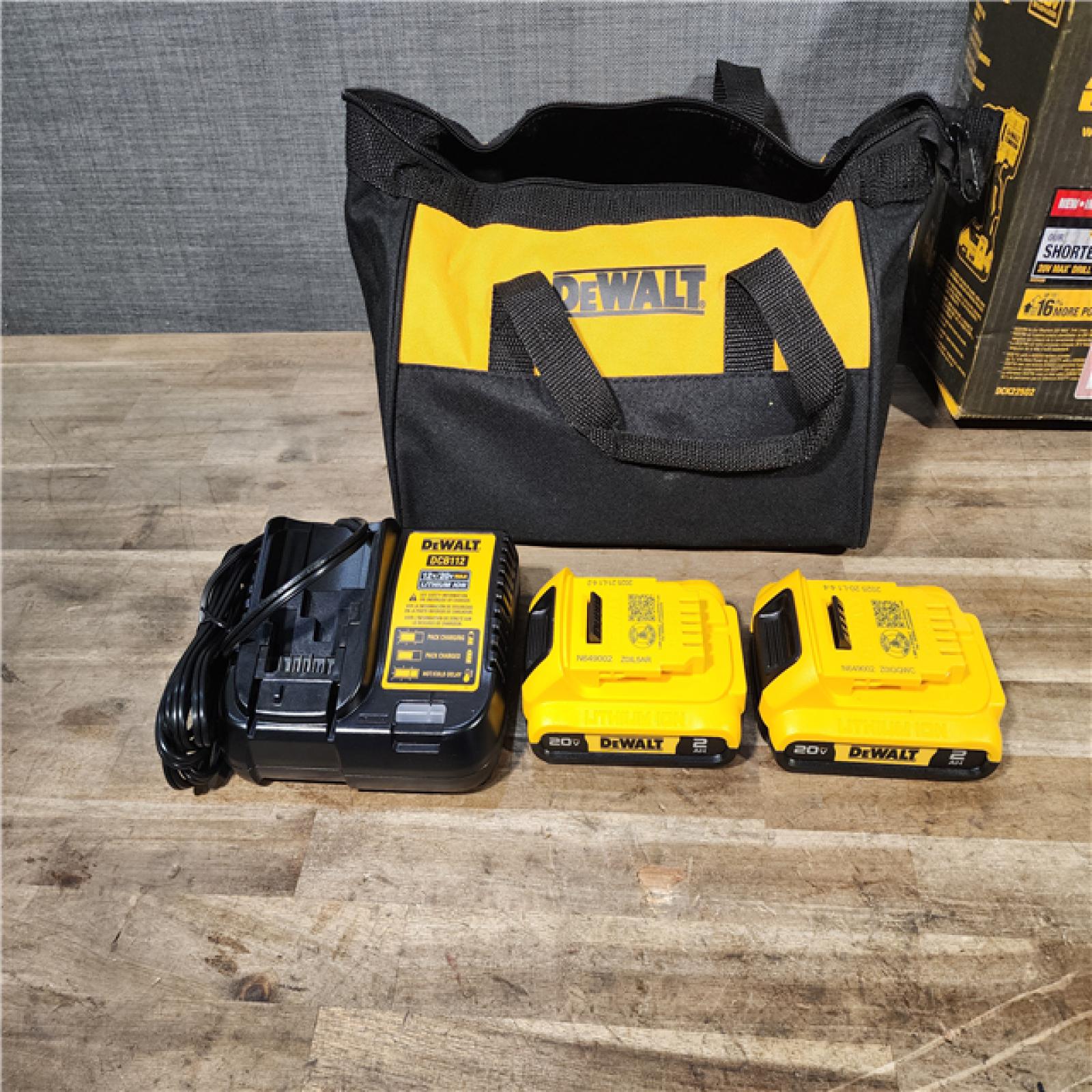 HOUSTON LOCATION - AS-IS Dewalt DCK225D2 20V MAX ATOMIC Brushless Compact Lithium-Ion 1/2 in. Cordless Drill Driver and 1/4 in. Impact Driver Combo Kit with 2 Batteries 2 Ah