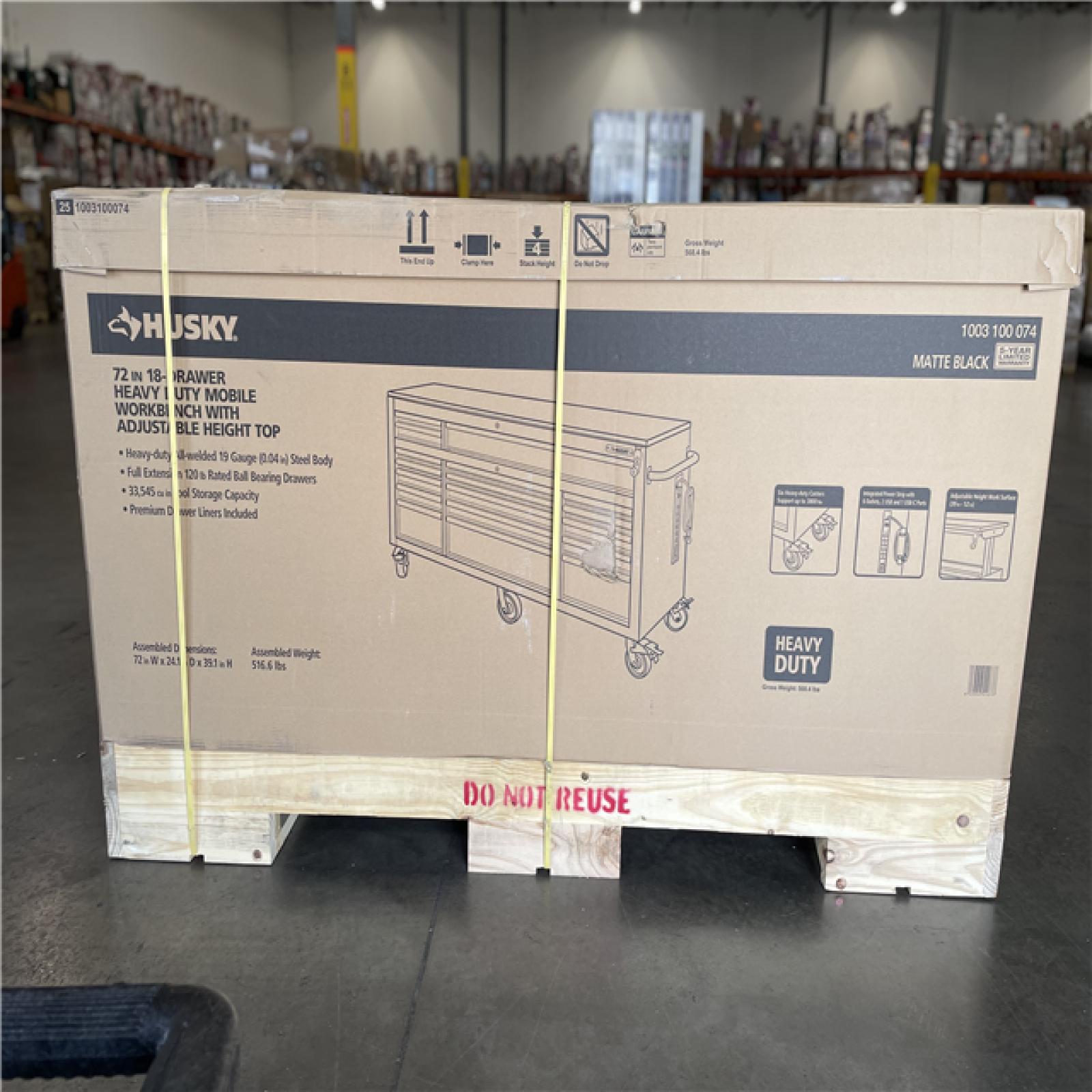 DALLAS LOCATION - AS-IS HUSKY 72IN 18 DRAWER WORKBENCH MATTE BLACK