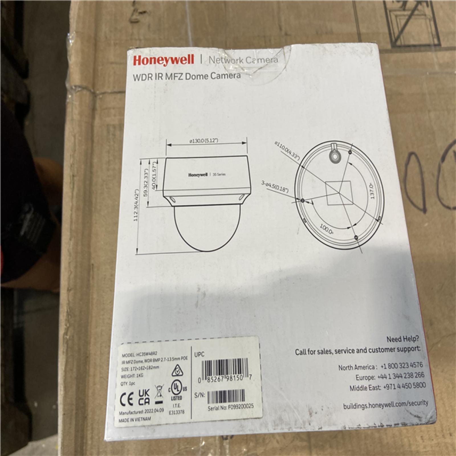 NEW! - Honeywell HC35W48R2 35 Series 8MP IR MFZ WDR IP Dome Camera, 2.7-13.5mm Lens, White