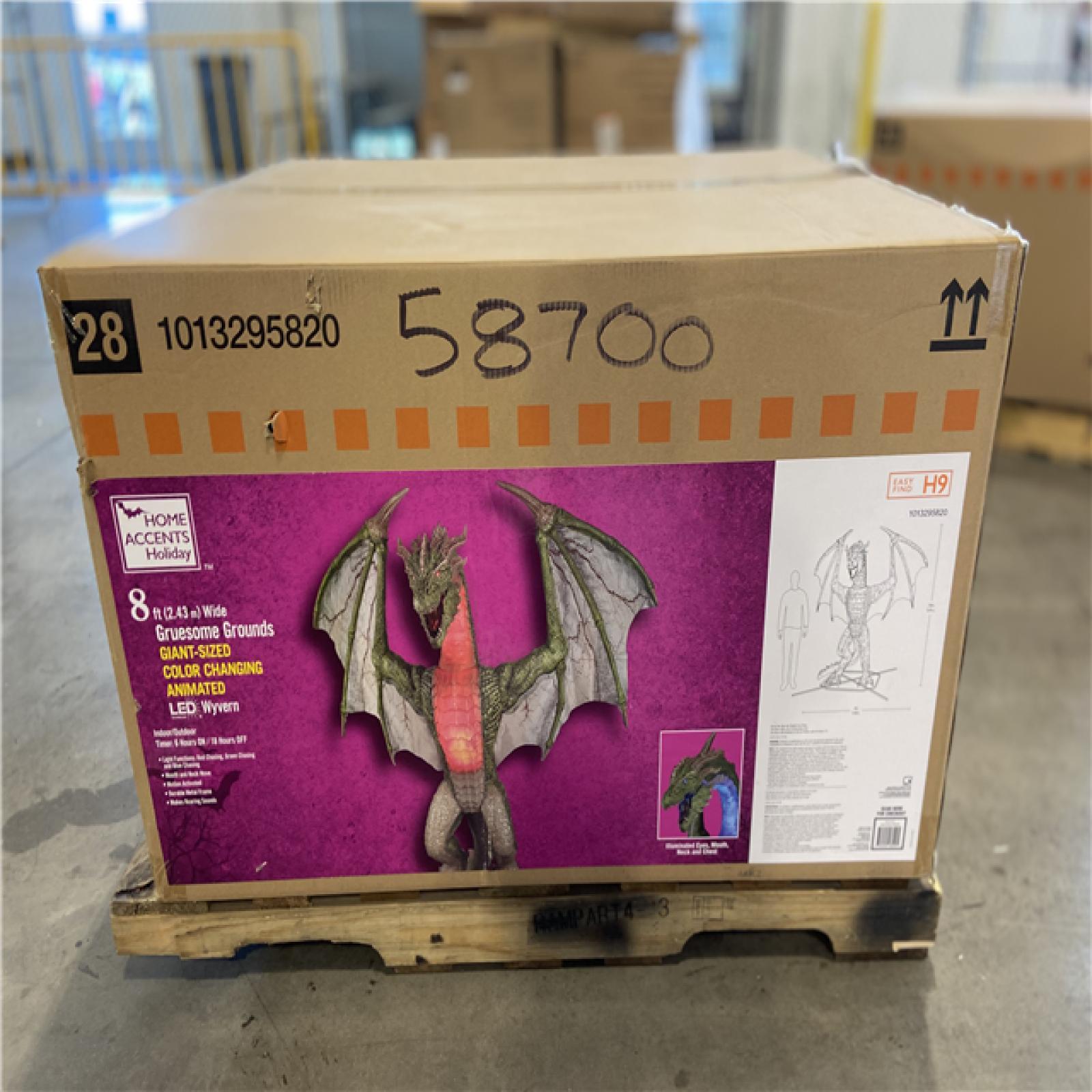 DALLAS LOCATION - Home Accents Holiday 8 ft. Wide Gruesome Grounds Giant-Sized Color Changing Animated LED Wyvern H9