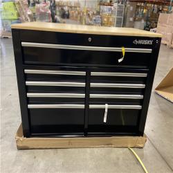 DALLAS LOCATION - Husky 46 in. x 25 in. D 9-Drawer Mobile Workbench with Adjustable Height Wood Top in Gloss Black