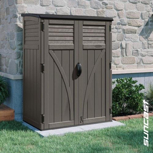 Phoenix USED Suncast 4 ft. 5 in. W x 2 ft. 7.5 in. D x 6 ft. H Large Plastic Resin Vertical Outdoor Storage Cabinet Shed in Stoney (Gray)