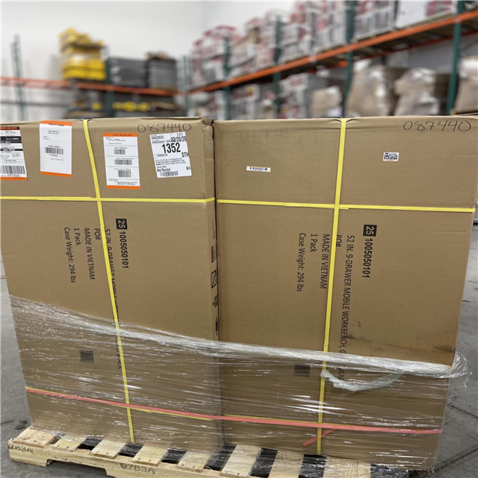 DALLAS LOCATION - Husky 52 in. W x 25 in. D Standard Duty 9-Drawer Mobile Workbench Tool Chest with Solid Wood Top in Gloss Black PALLET-(2 UNITS)