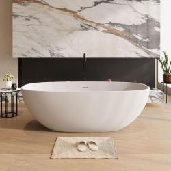 Phoenix NEW Xspracer Moray 67 in. x 29.5 in. Solid Surface Stone Resin Flatbottom Freestanding Soaking Bathtub in Matte White