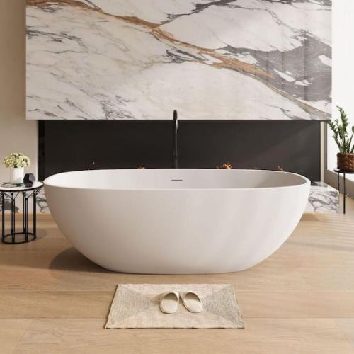 Phoenix NEW Xspracer Moray 67 in. x 29.5 in. Solid Surface Stone Resin Flatbottom Freestanding Soaking Bathtub in Matte White