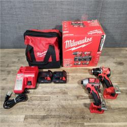 HOUSTON LOCATION - AS-IS Milwaukee M18 18V Lithium-Ion Brushless Cordless Compact Drill/Impact Combo Kit (2-Tool) W/(2) 2.0 Ah Batteries  Charger & Bag