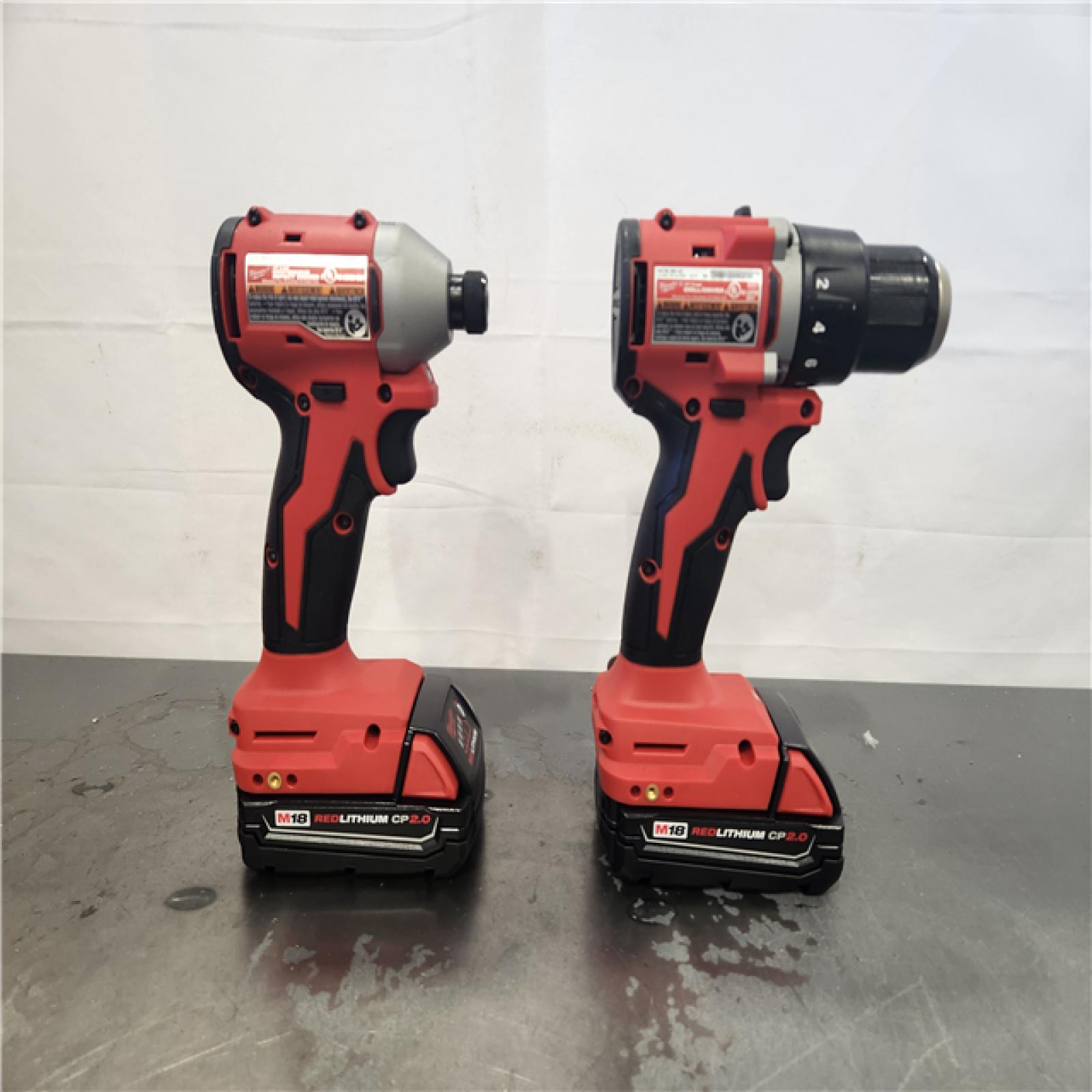 AS-IS- Milwaukee M18 18V Lithium-Ion Brushless Cordless Compact Drill/Impact Combo Kit (2-Tool) W/(2) 2.0 Ah Batteries  Charger & Bag